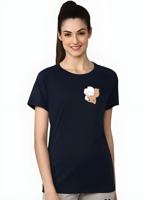 SZN Graphic Print Women Round Neck Dark Blue T-Shirt