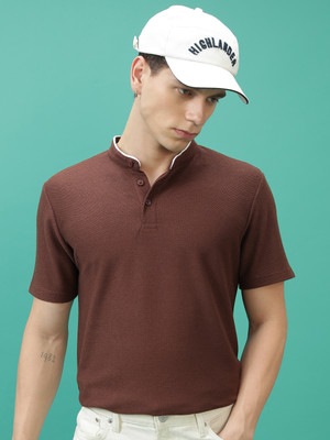 HIGHLANDER Printed Men Polo Neck Brown T-Shirt