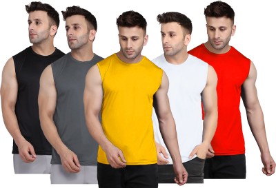 UDI n ADI Solid Men Round Neck Yellow, Grey, Black, White, Red T-Shirt