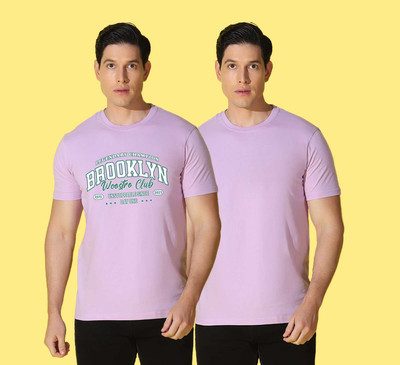 WOOSTRO Printed Men Round Neck Purple T-Shirt