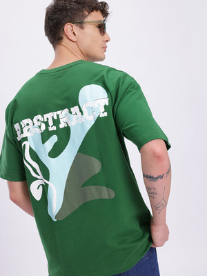 Glitchez Printed Men Round Neck Green T-Shirt