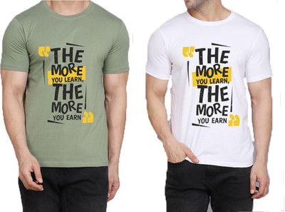 WOOSTRO Printed Men Round Neck Light Green, White T-Shirt
