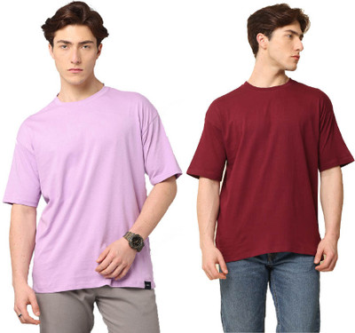 Silisoul Solid Men Round Neck Purple, Maroon T-Shirt