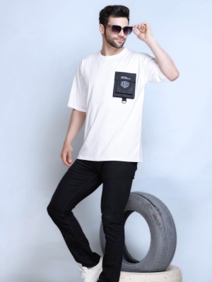 Bizarrely Printed Men Round Neck White T-Shirt
