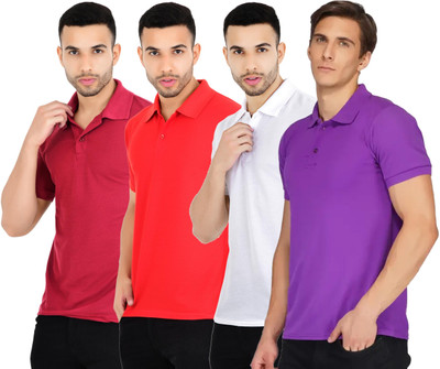 YUALIN CREATION Solid Men Polo Neck Multicolor T-Shirt