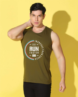 WOOSTRO Graphic Print Men Scoop Neck Dark Green T-Shirt