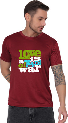 AZAADGARMENT Printed Men Round Neck Maroon T-Shirt