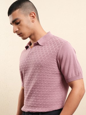 HIGHLANDER Solid Men Polo Neck Pink T-Shirt