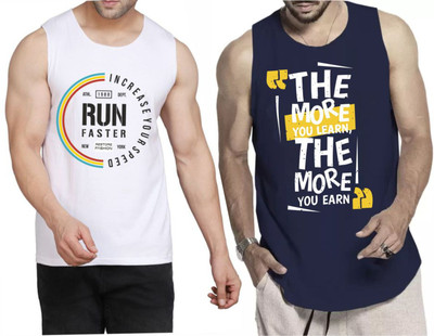 WOOSTRO Printed, Typography Men Scoop Neck White, Dark Blue T-Shirt