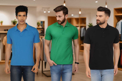 KETEX Solid Men Polo Neck Multicolor T-Shirt