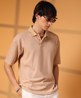 CAMPUS SUTRA Striped Men Polo Neck Beige T-Shirt
