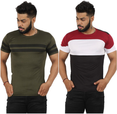 Oishee Printed Men Round Neck Dark Green, Maroon T-Shirt