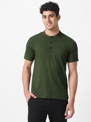 Urbano Fashion Solid Men Mandarin Collar Green T-Shirt