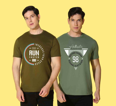 WOOSTRO Printed Men Round Neck Multicolor T-Shirt