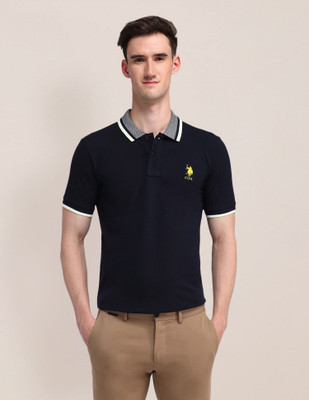 U.S. POLO ASSN. Solid Men Polo Neck Blue T-Shirt
