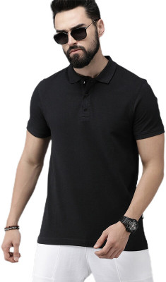 LazyChunks Solid Men Polo Neck Black T-Shirt