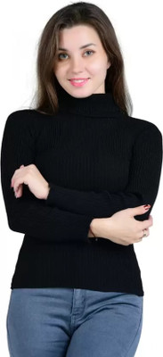 RMLKN Solid Round Neck Casual Women Black Sweater