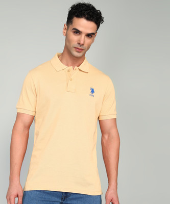 U.S. POLO ASSN. Solid Men Polo Neck Beige T-Shirt