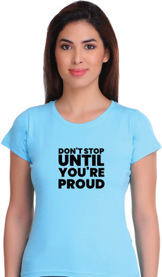 Hadwin Typography Women Round Neck Light Blue T-Shirt