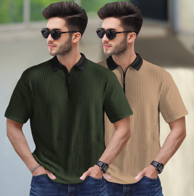 TRIPR Self Design Men Polo Neck Multicolor T-Shirt