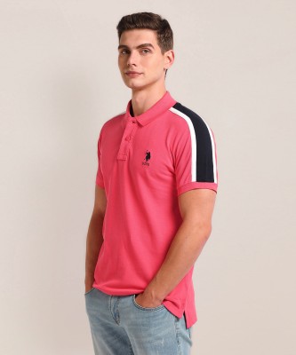 U.S. POLO ASSN. Solid Men Polo Neck Pink T-Shirt