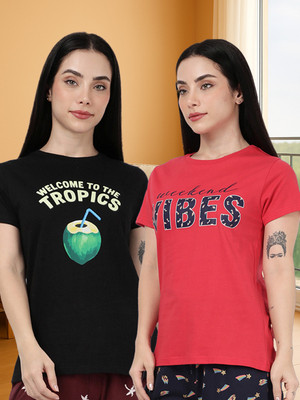 Kryptic Printed Women Round Neck Multicolor T-Shirt