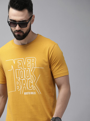 Roadster Graphic Print, Printed, Typography Men Round Neck Yellow T-Shirt