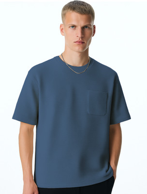 NOBERO Solid Men Crew Neck Dark Blue T-Shirt