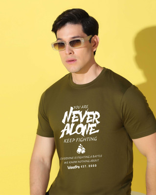WOOSTRO Printed Men Round Neck Dark Green T-Shirt