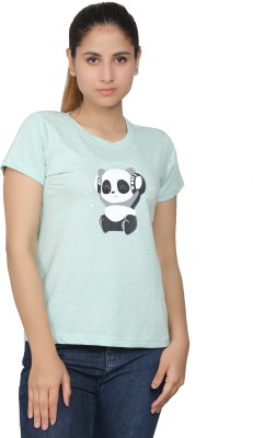 Kera Global Graphic Print Women Round Neck Light Green T-Shirt