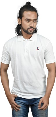 Jacob Louis Solid Men Polo Neck White T-Shirt