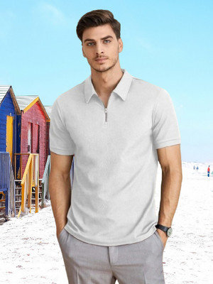 Dark Drive Solid Men Polo Neck White T-Shirt