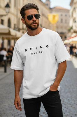 BEING WANTED Printed, Typography Men Round Neck White T-Shirt