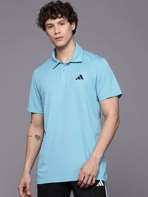 ADIDAS Solid Men Polo Neck Blue T-Shirt