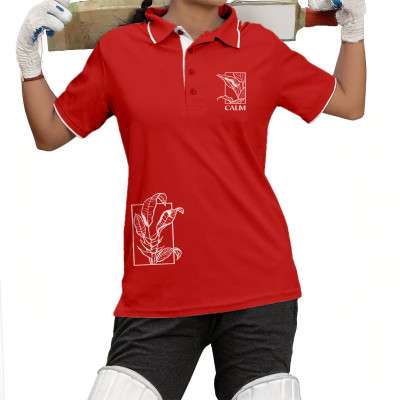 Fighterhero Graphic Print Women Polo Neck Red T-Shirt