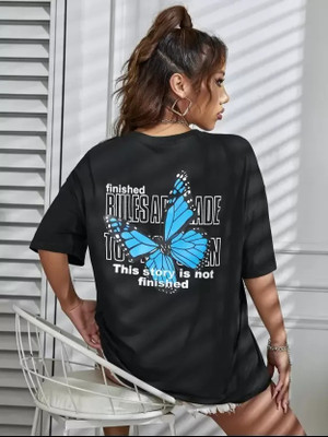 BUJJAWAL Printed Women Round Neck Reversible Black T-Shirt