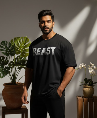 Simple N Sober Typography Men Round Neck Black T-Shirt