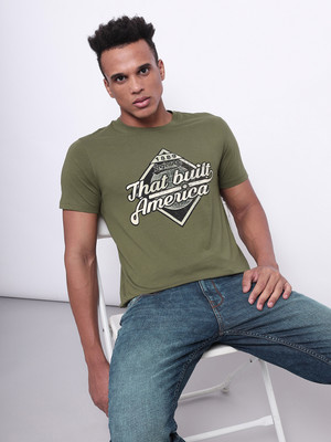 LEE Printed, Typography Men Round Neck Green T-Shirt