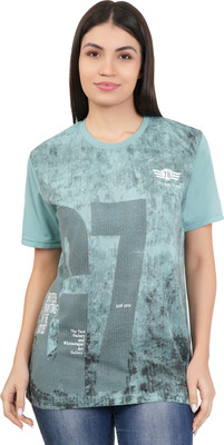 SHAUN Printed Women Round Neck Light Green T-Shirt