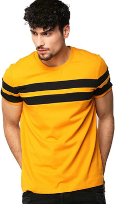 Sllp Striped Men Round Neck Orange T-Shirt