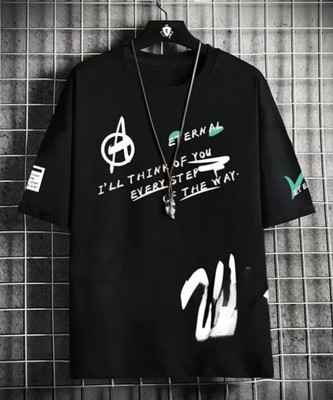 KASPY Printed Men Round Neck Black T-Shirt