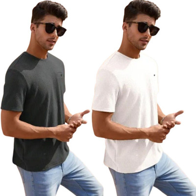 COPEHHI Solid Men Round Neck White, Grey T-Shirt