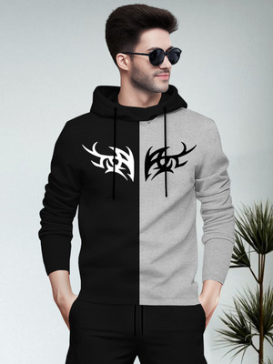 BLIVE Printed Men Hooded Neck Black, Grey T-Shirt