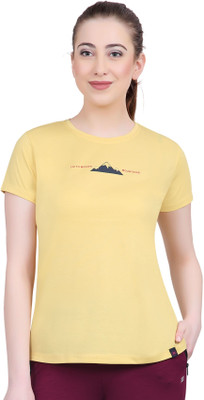 Lactra Graphic Print Women Round Neck Yellow T-Shirt