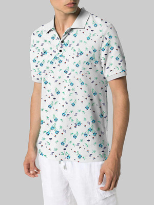 ALGARI CREATION Floral Print Men Polo Neck White T-Shirt