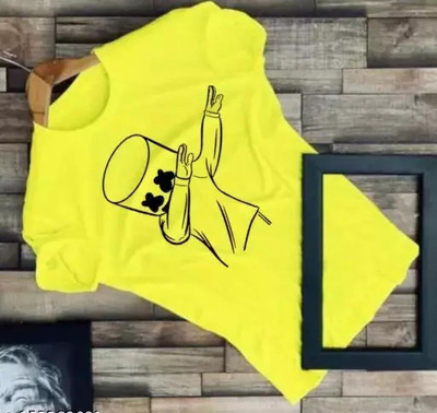 krishna traders Printed Men Round Neck Yellow T-Shirt