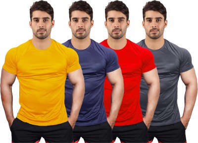 UDI n ADI Solid Men Round Neck Yellow, Navy Blue, Red, Grey T-Shirt