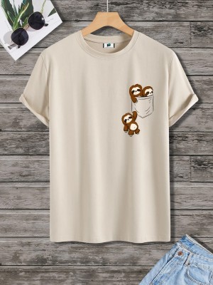 SXV STYLE Solid Men Round Neck Beige T-Shirt