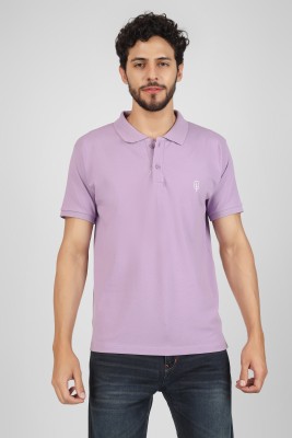 BlueFicus Solid Men Polo Neck Purple T-Shirt