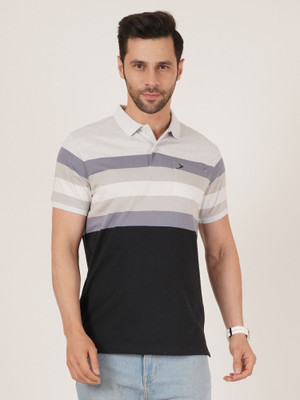 DAVNO Colorblock Men Polo Neck Grey, Navy Blue, White T-Shirt